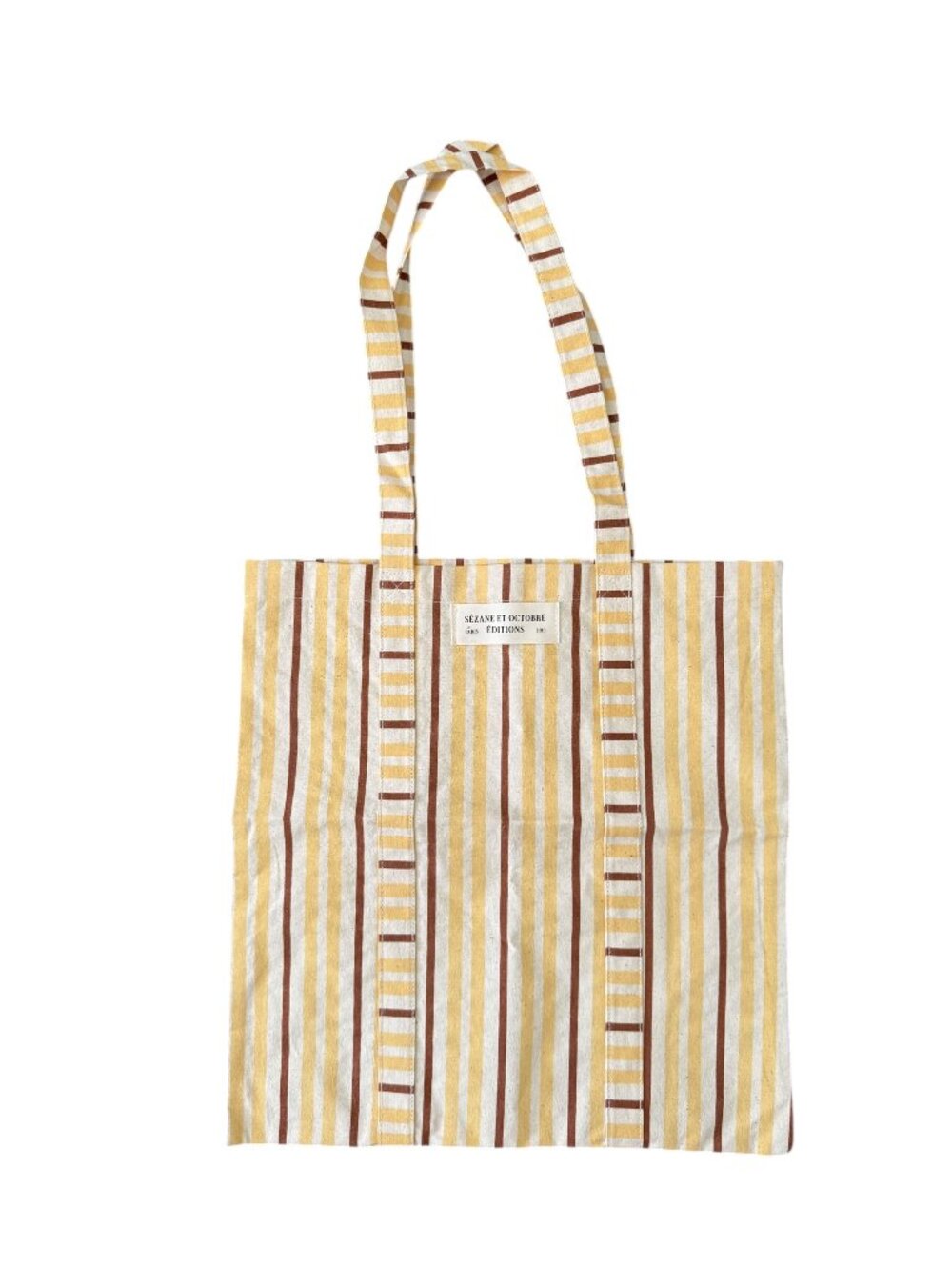 NWOT  Sezane Tote- Striped Yellow and Brown, Cream background